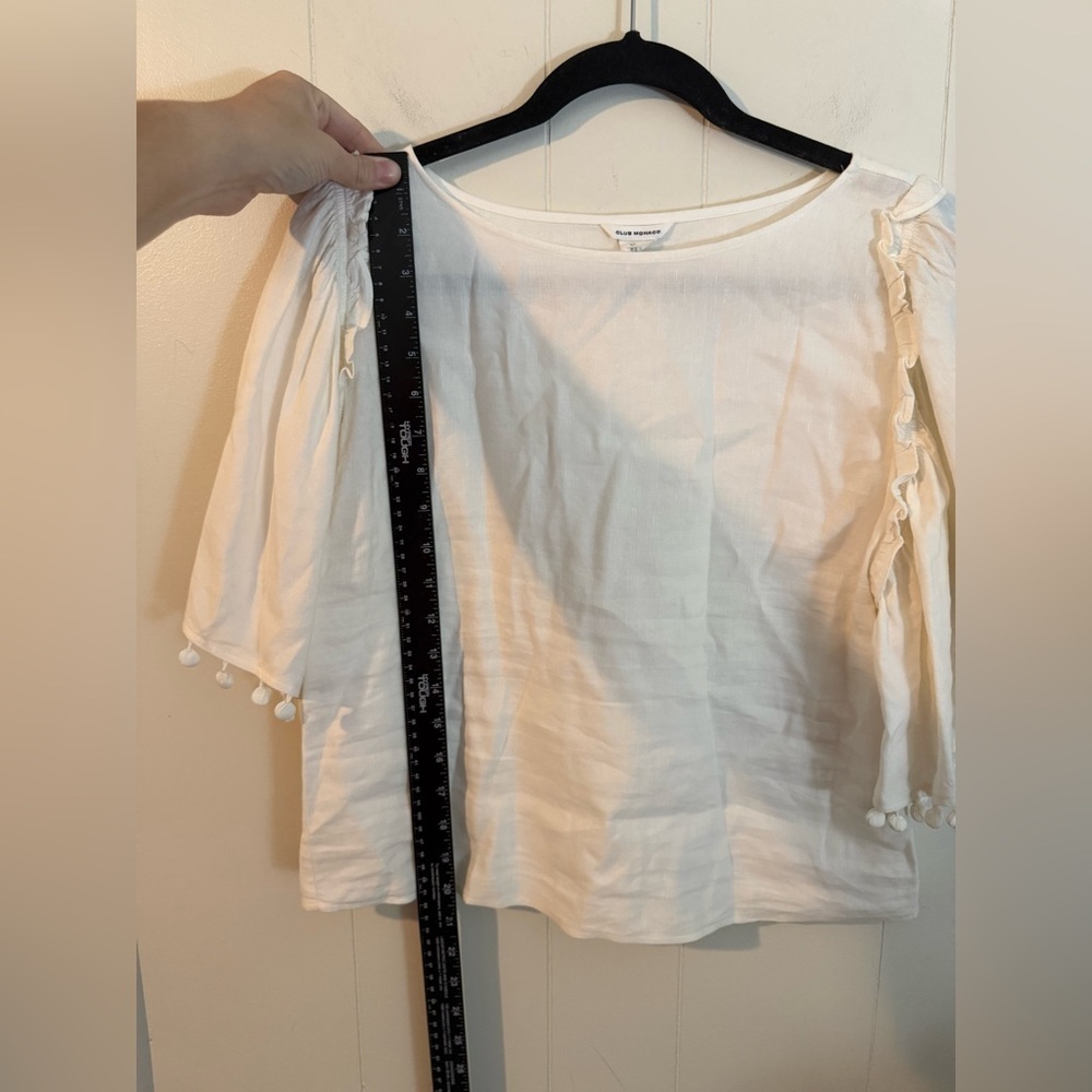 Club Monaco White Linen Pom Pom Top, Size M - Picture 7 of 8